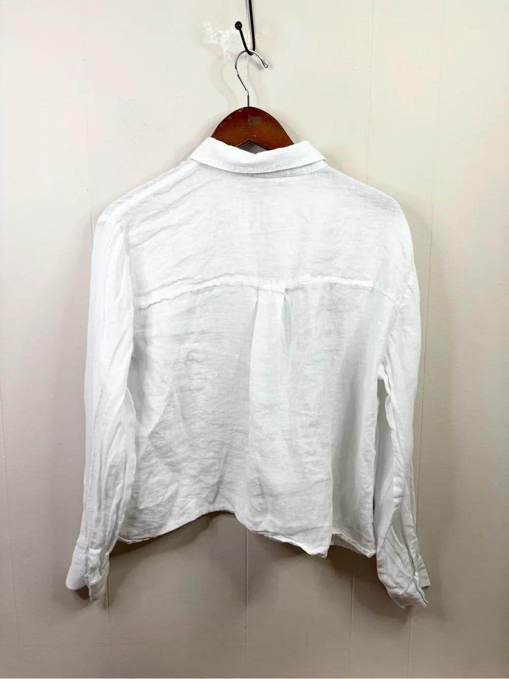 Eileen Fisher Organic Handkerchief Linen Classic Collar Short Shirt size L white